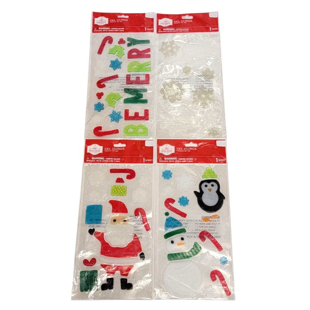Holiday Time Christmas Gel‎ Clings Lot of 4 Window Decorations Holiday Decor